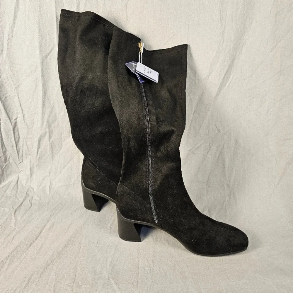 Aerosoles Centola Black Faux Suede Knee High Block Heel Boots Women 11M New